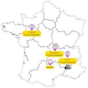 Implantations des agences, entrepôt et Siège de Findis Sabatier